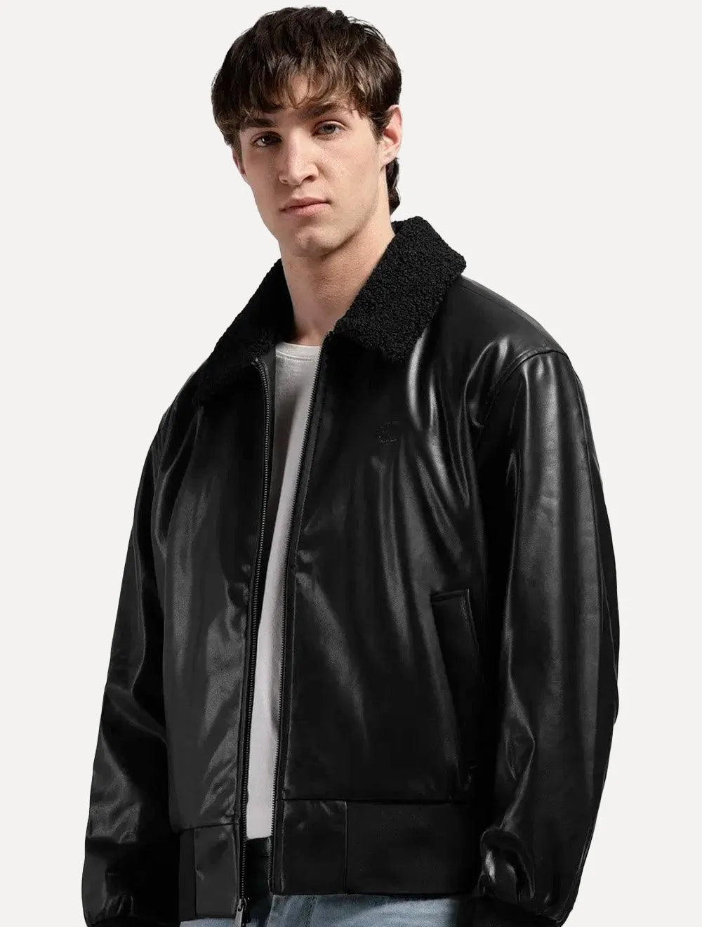 Jaqueta Calvin Klein Jeans Masculina Faux Leather Gola Preta