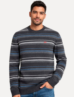 Suéter Levis Masculino Crewneck Classic Housemark Listrado Logo Cinza