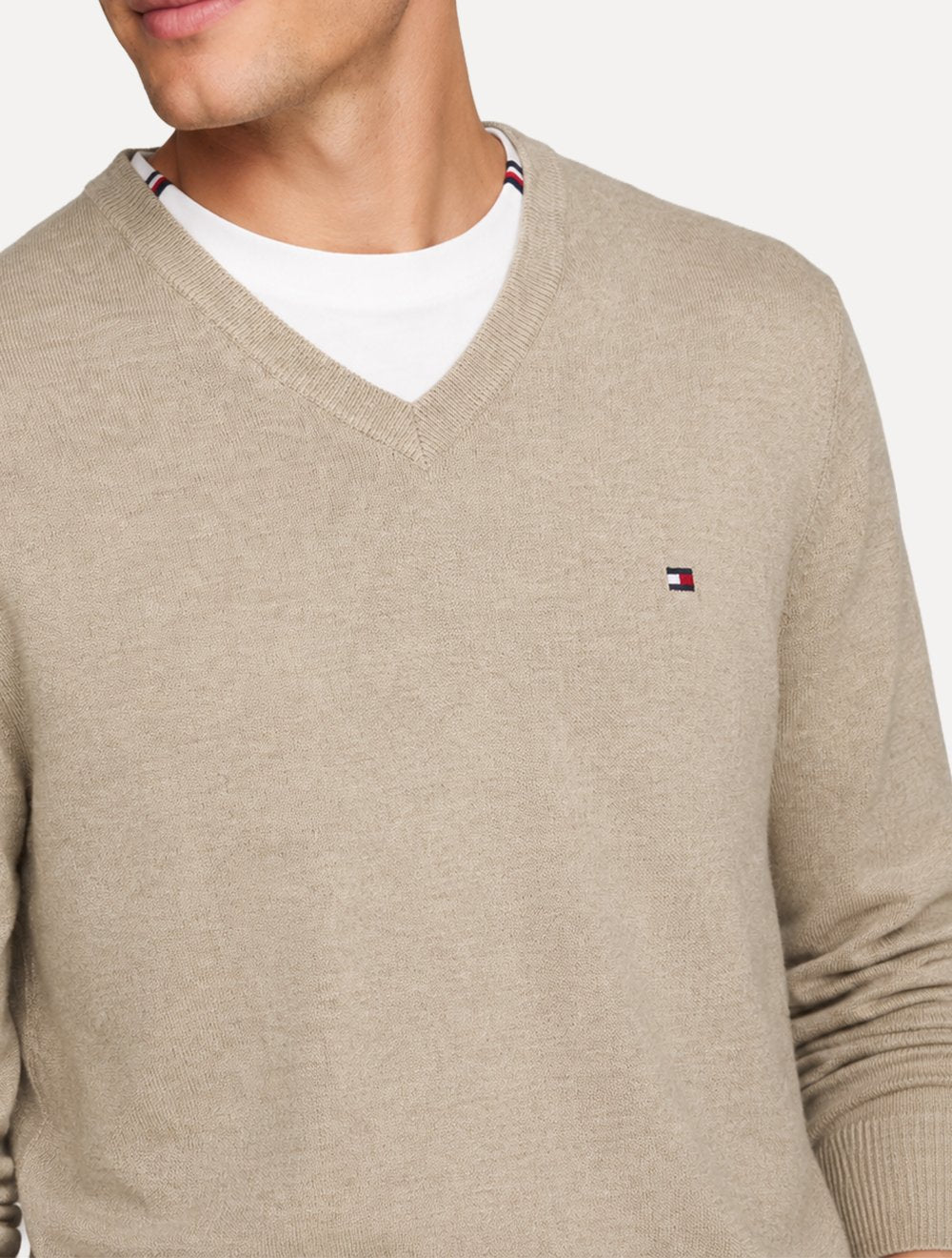 Suéter Tommy Hilfiger Masculino Signature V-Neck Cáqui Claro