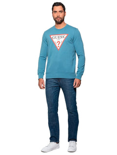 Moletom Guess Masculino Crewneck Triangle Logo Azul Médio
