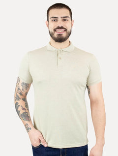 Polo Dixen Masculina Piquet Gola Lisa Cáqui Mescla Claro