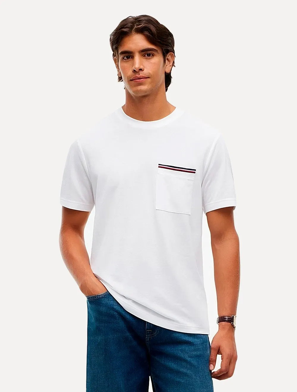 Camiseta Tommy Hilfiger Masculina Regular Piquet Pocket Branca