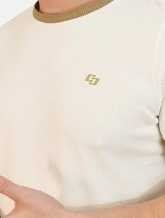 Camiseta Colcci Masculina Piquet Slim Texture Logo Off White