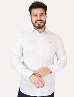 Camisa Tommy Hilfiger Masculina Slim THFlex Poplin Branco