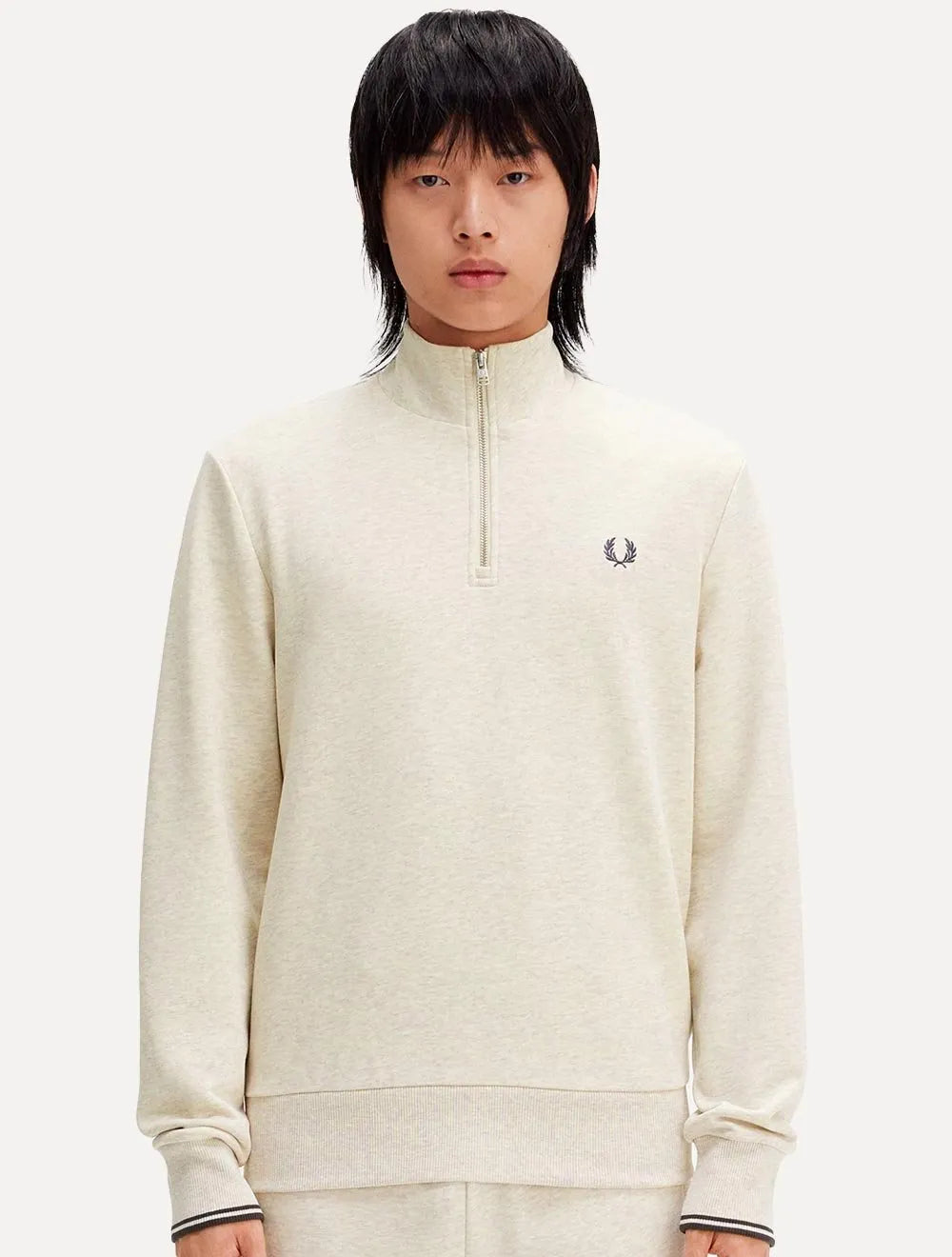 Blusa Fred Perry Moletom Masculina Regular Half Zip Off-White Mescla