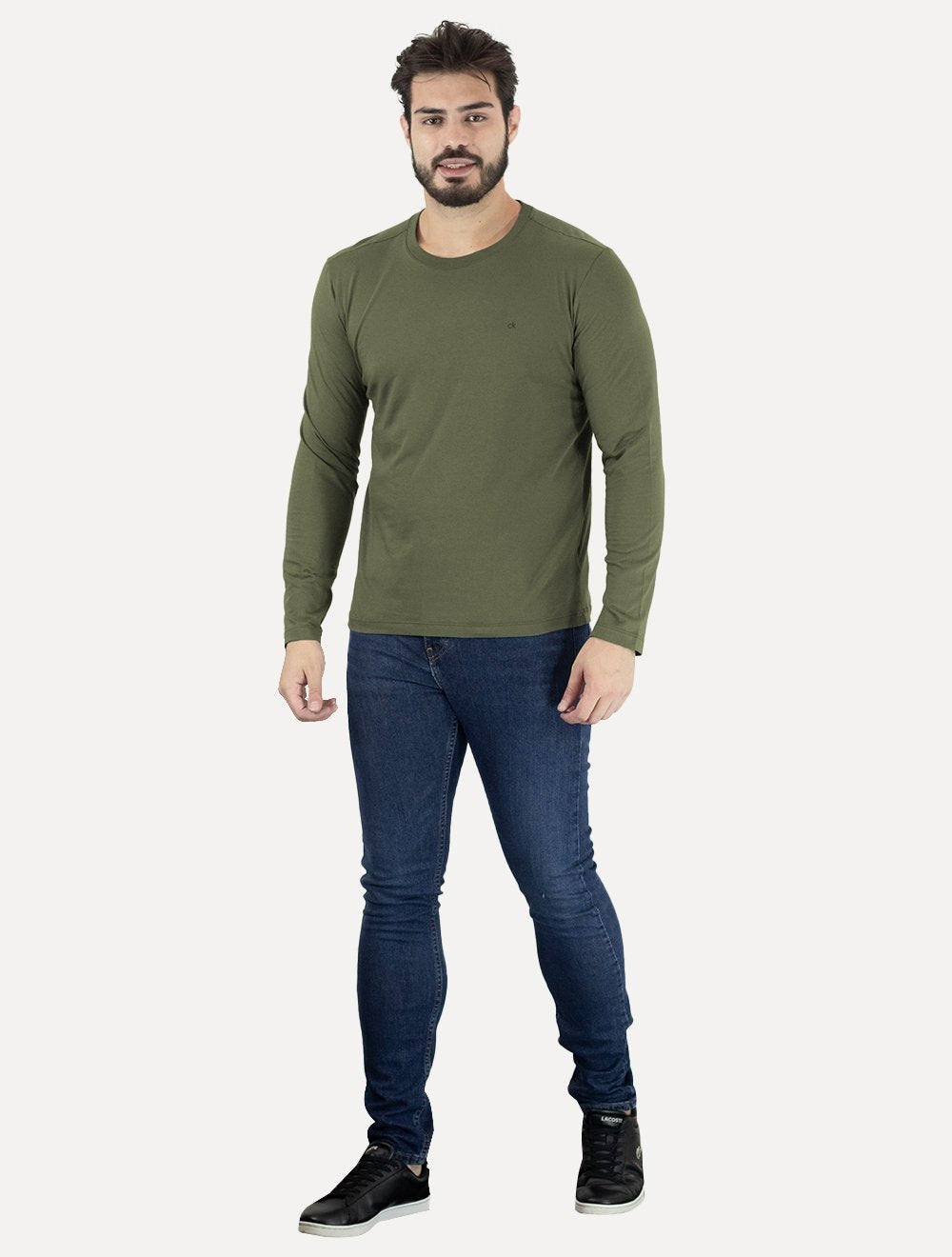 Camiseta Calvin Klein Masculina Meia Malha CK Verde Militar