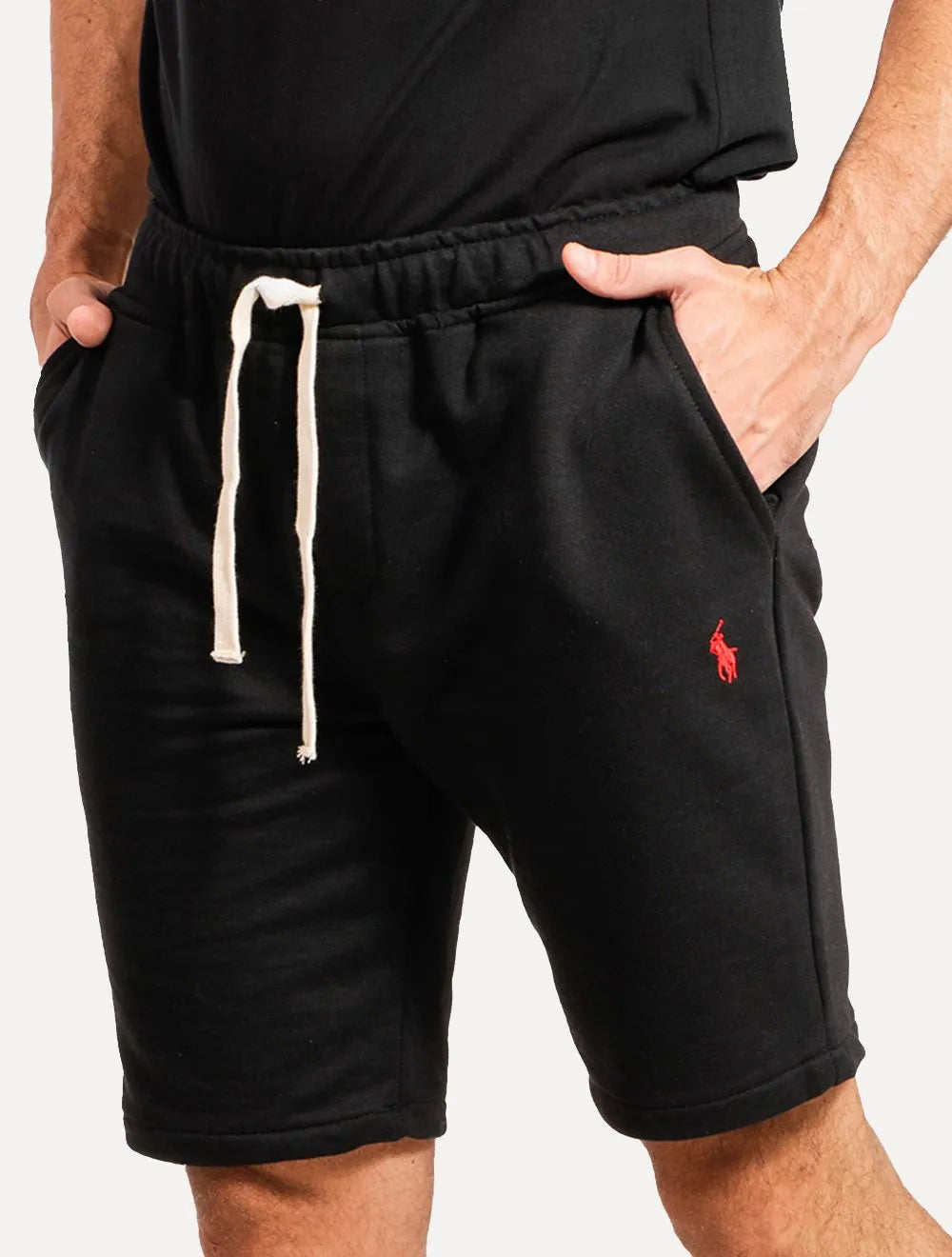 Bermuda Ralph Lauren Masculina Moletom Red Logo Preta
