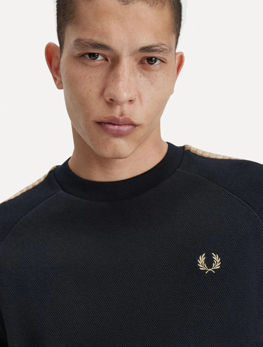 Blusa Fred Perry Masculina Crochet Taped Track Preta