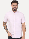 Camisa Tommy Hilfiger Masculina Manga Curta Regular Listrada Oxford Rosa Médio