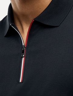Polo Tommy Hilfiger Masculina Malha Liquid Cotton Zip Azul Marinho