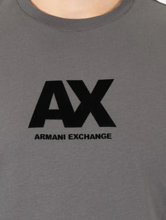 Camiseta Armani Exchange Masculina Regular AX Frontal Dark Logo Cinza Escuro