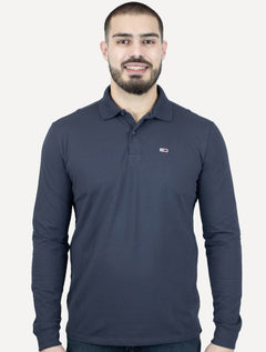 Polo Tommy Jeans Masculina Slim Piquet Flag Placket Azul Marinho