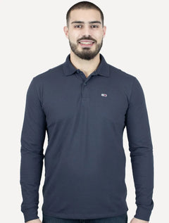 Polo Tommy Jeans Masculina Slim Piquet Flag Placket Azul Marinho