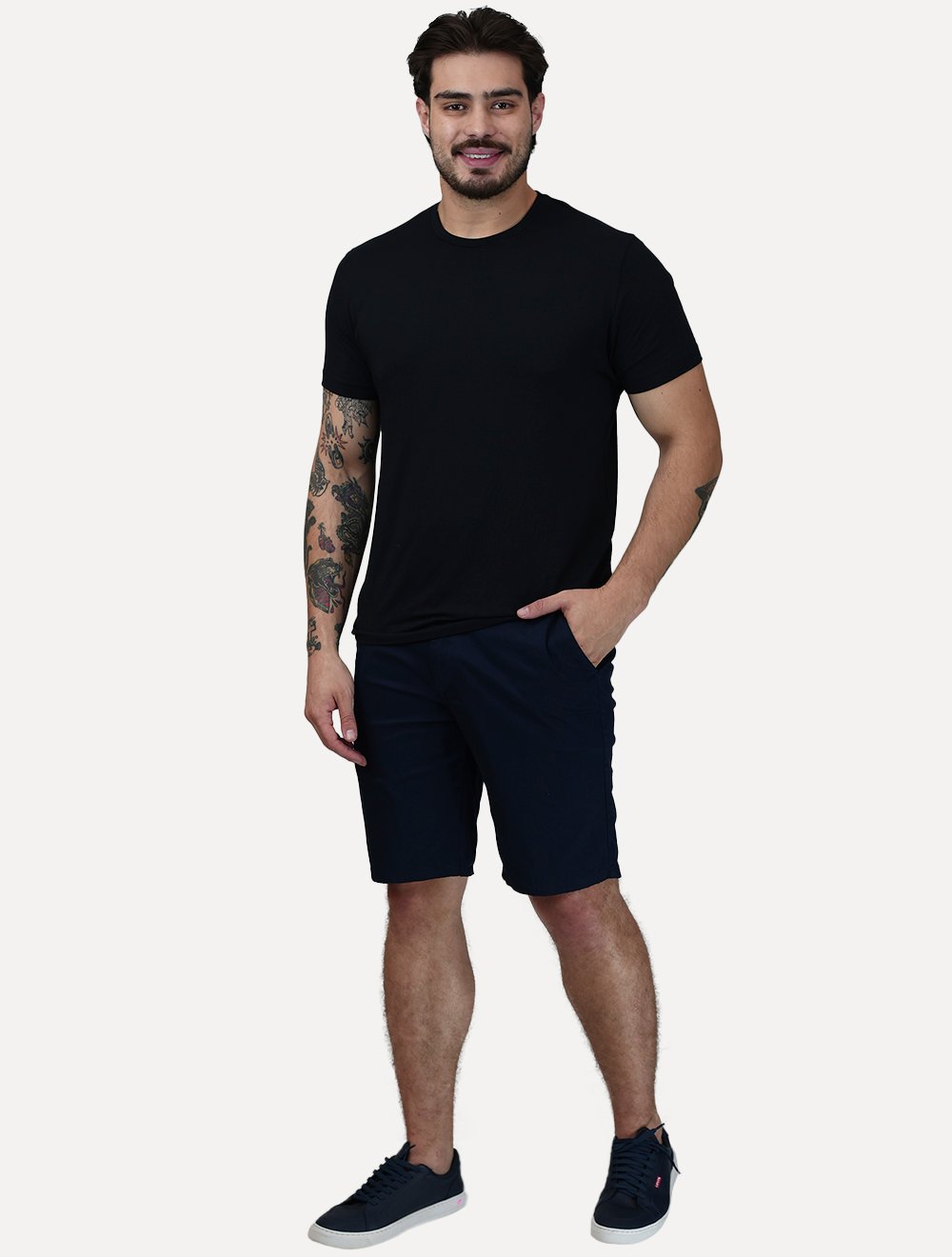 Bermuda King & Joe Masculina Slim Sarja Azul Marinho