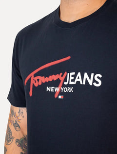 Camiseta Tommy Jeans Masculina Regular Spray Pop Logo Azul Marinho