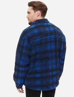 Jaqueta Calvin Klein Jeans Sherpa Overshirt Xadrez Azul Escuro