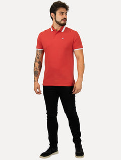 Polo Tommy Jeans Masculina Piquet Regular Placket Friso Vermelha