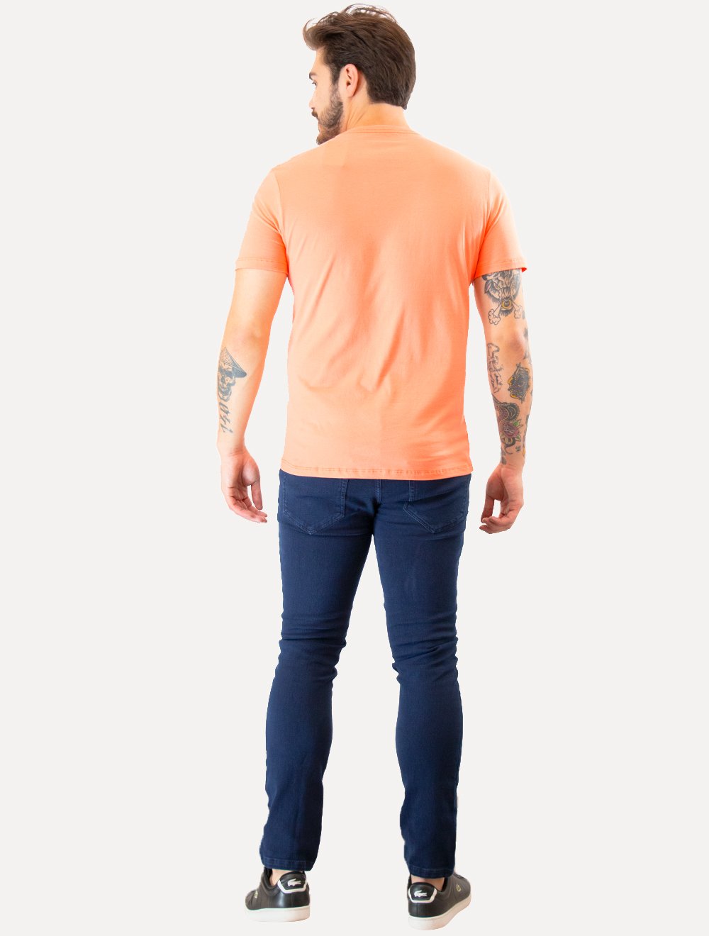 Camiseta Guess Masculina Triângulo Los Angeles Relevo Peito Laranja