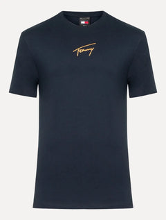 Camiseta Tommy Jeans Masculina Embroidered Signature Center Azul Marinho
