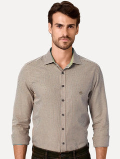 Camisa Dudalina Masculina Milano Superfine Cotton Micro Vichy Marrom Médio