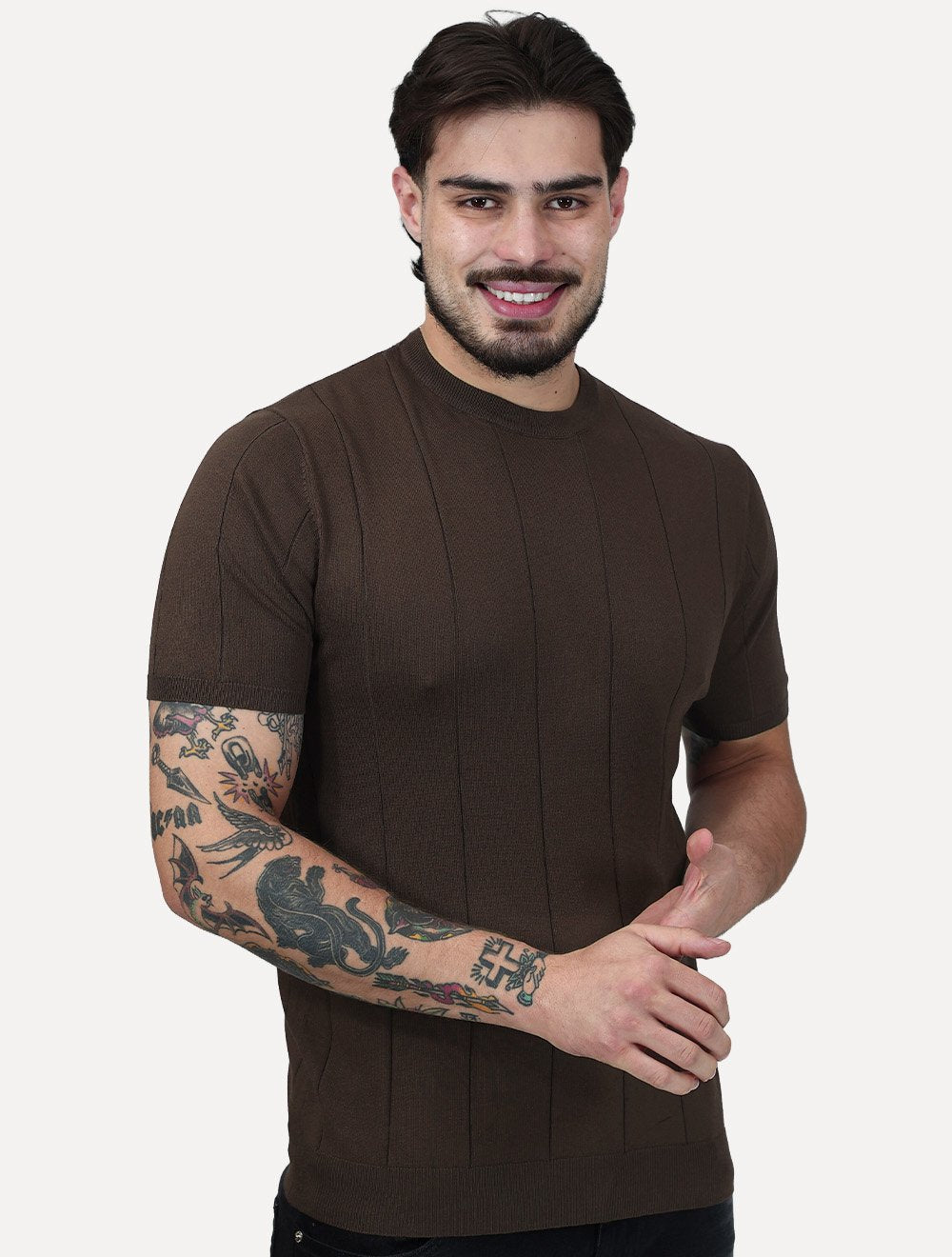 Camiseta Dixen Masculina Tricot Manga Curta Gola Careca Marrom