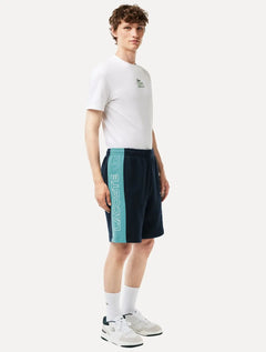 Bermuda Lacoste Masculina Moletom Fleece Colourblock Jogger Marinho