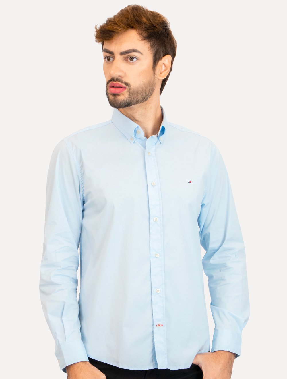 Kit Camisas Masculinas Tommy Hilfiger | Regular Core Flex Poplin Azul Marinho/Azul Claro 2 UN