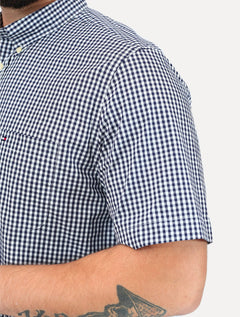Camisa Tommy Hilfiger Masculina Manga Curta Pocket Gingham Preta