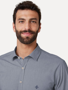 Camisa Dudalina Masculina Slim Lisa Azul Marinho Mescla