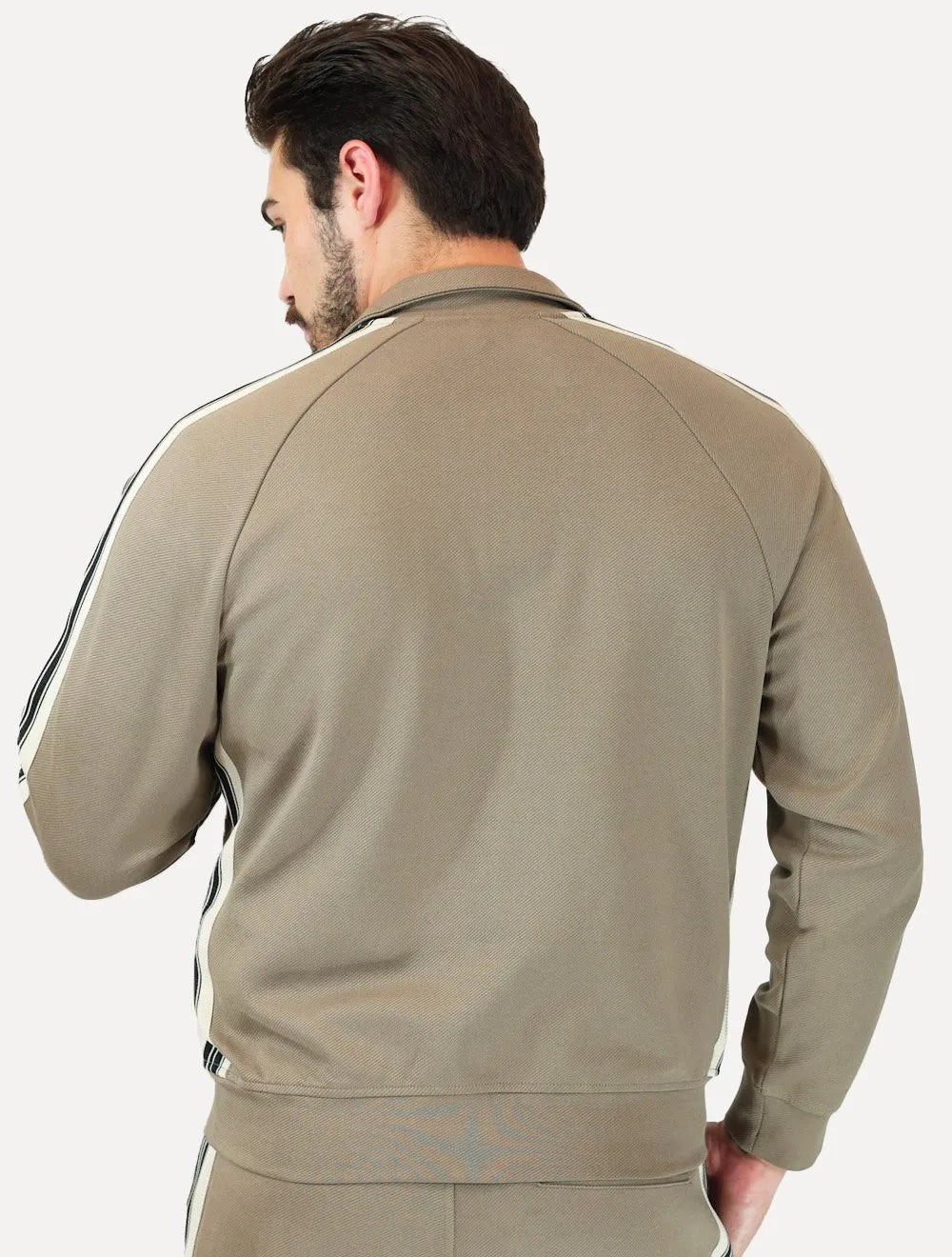 Blusa Moletom Empório Armani Masculina Lã Listra Lateral Full Zip Caqui Escuro