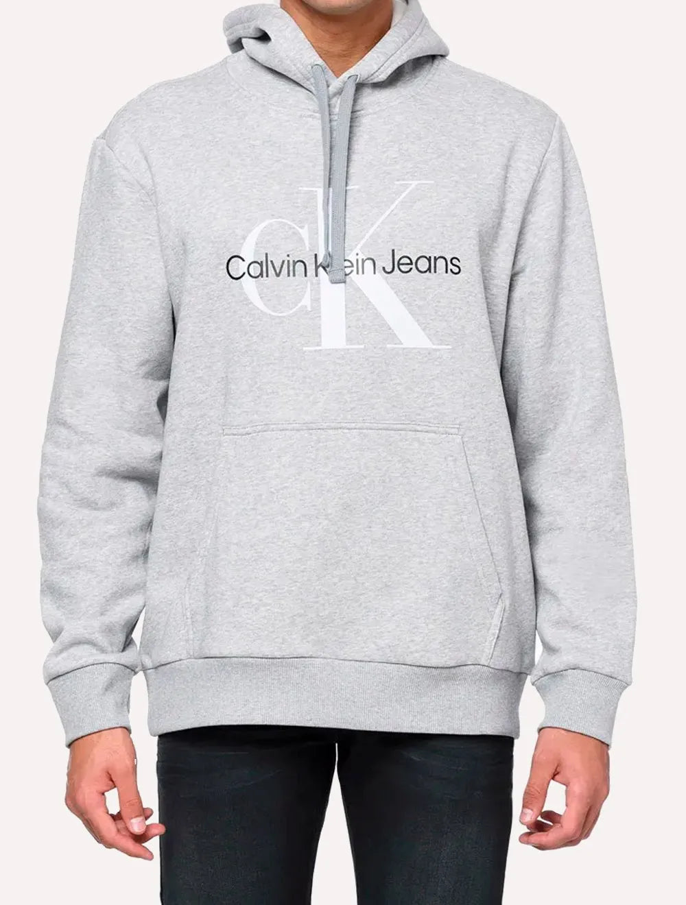 Moletom Calvin Klein Jeans Masculino Hoodie Issue Monograma Cinza Mescla