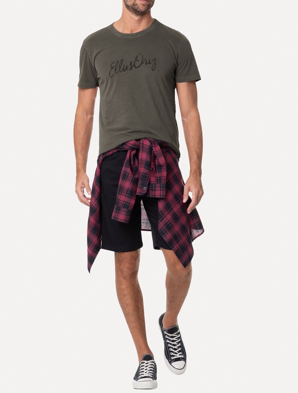 Camiseta Ellus Masculina Cotton Washed Origin. Script Grafite