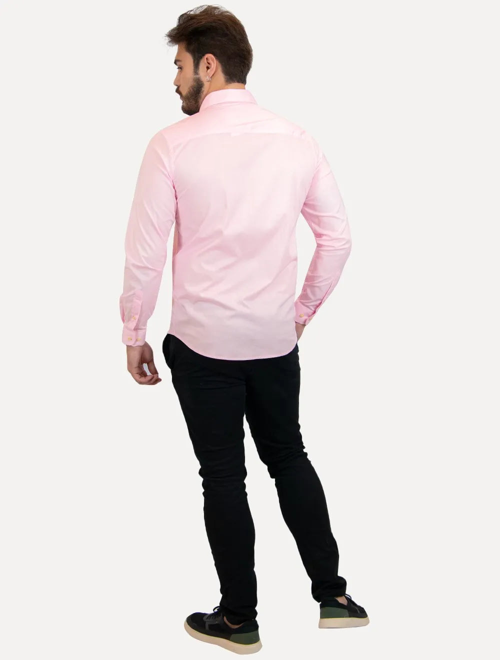 Camisa Ralph Lauren Masculina Slim Office Mono Stretch Rosa Claro