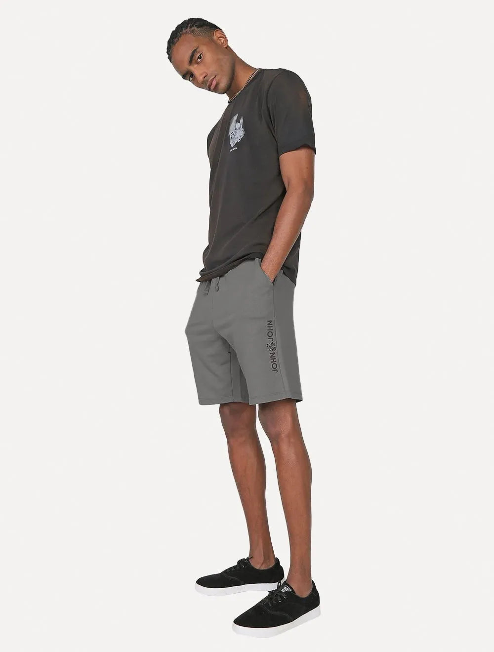 Bermuda John John Masculina Moletom New Basic Print Cinza Médio