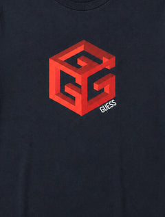 Camiseta Guess Feminina Cube 3D Logo Azul Marinho