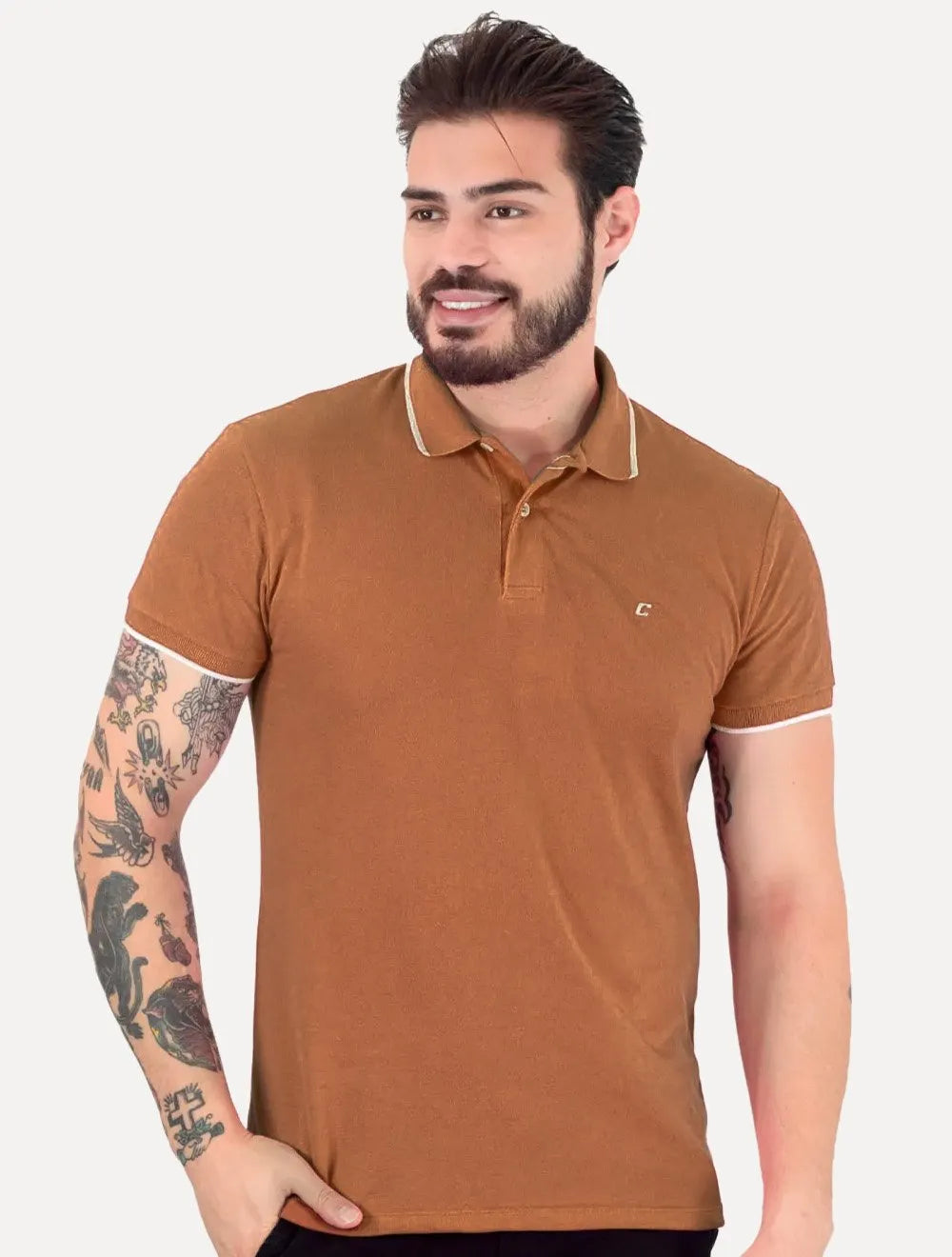 Polo Colcci Masculina Piquet Slim Light Logo Marrom