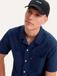 Camisa Levis Masculina Manga Curta Standard Camp Shirt Striped Azul Marinho