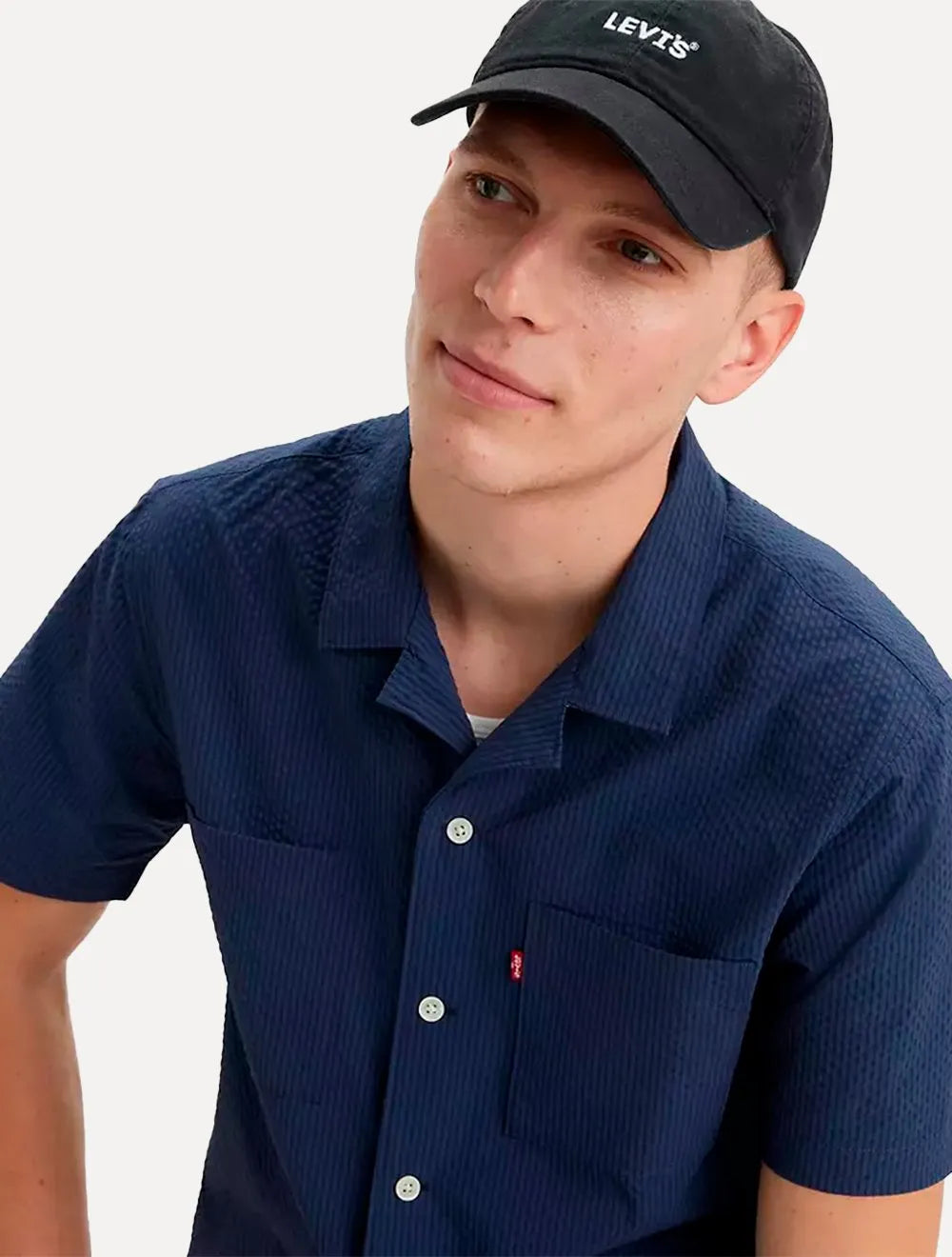 Camisa Levis Masculina Manga Curta Standard Camp Shirt Striped Azul Marinho