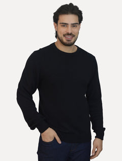Suéter Dixen Masculino Tricot Gola Redonda Estonada Preto