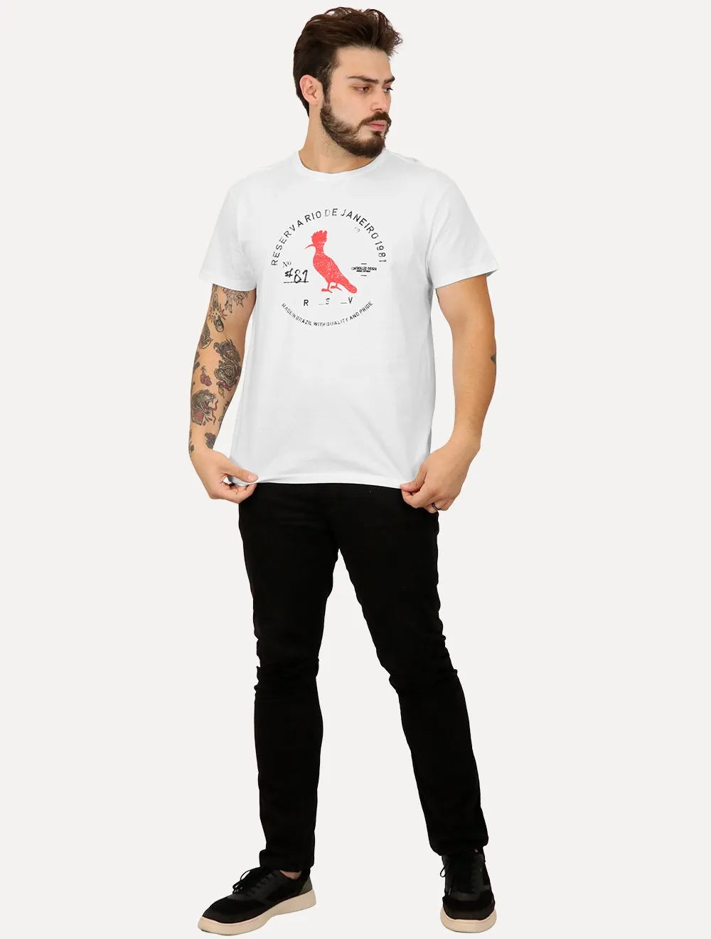 Camiseta Reserva Masculina Carimbo Gaze Color Branca