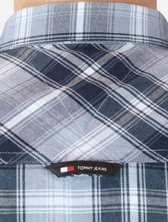 Camisa Tommy Jeans Masculina Regular Poplin Xadrez Check Azul
