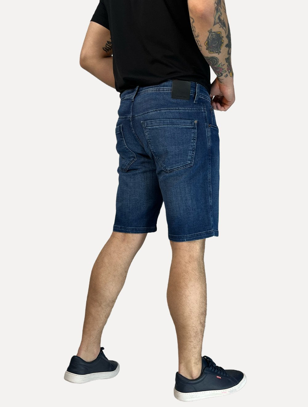 Bermuda Dudalina Masculina Moletom Slim Denim Jeans Escuro