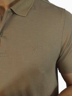 Polo Dudalina Masculina Malha Gola Friso Binada Cáqui