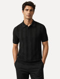 Polo Dixen Masculina Tricot Vertical Manga Curta Preto