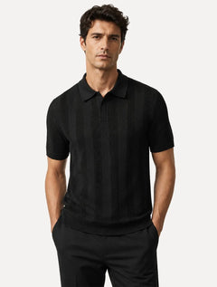 Polo Dixen Masculina Tricot Vertical Manga Curta Preto