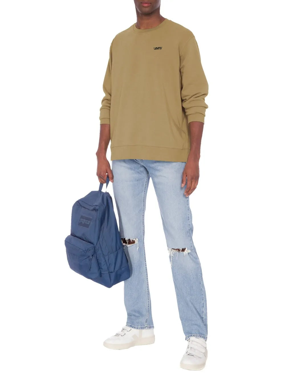 Moletom Levis Masculino Crewneck Fleece Embroidered Cáqui