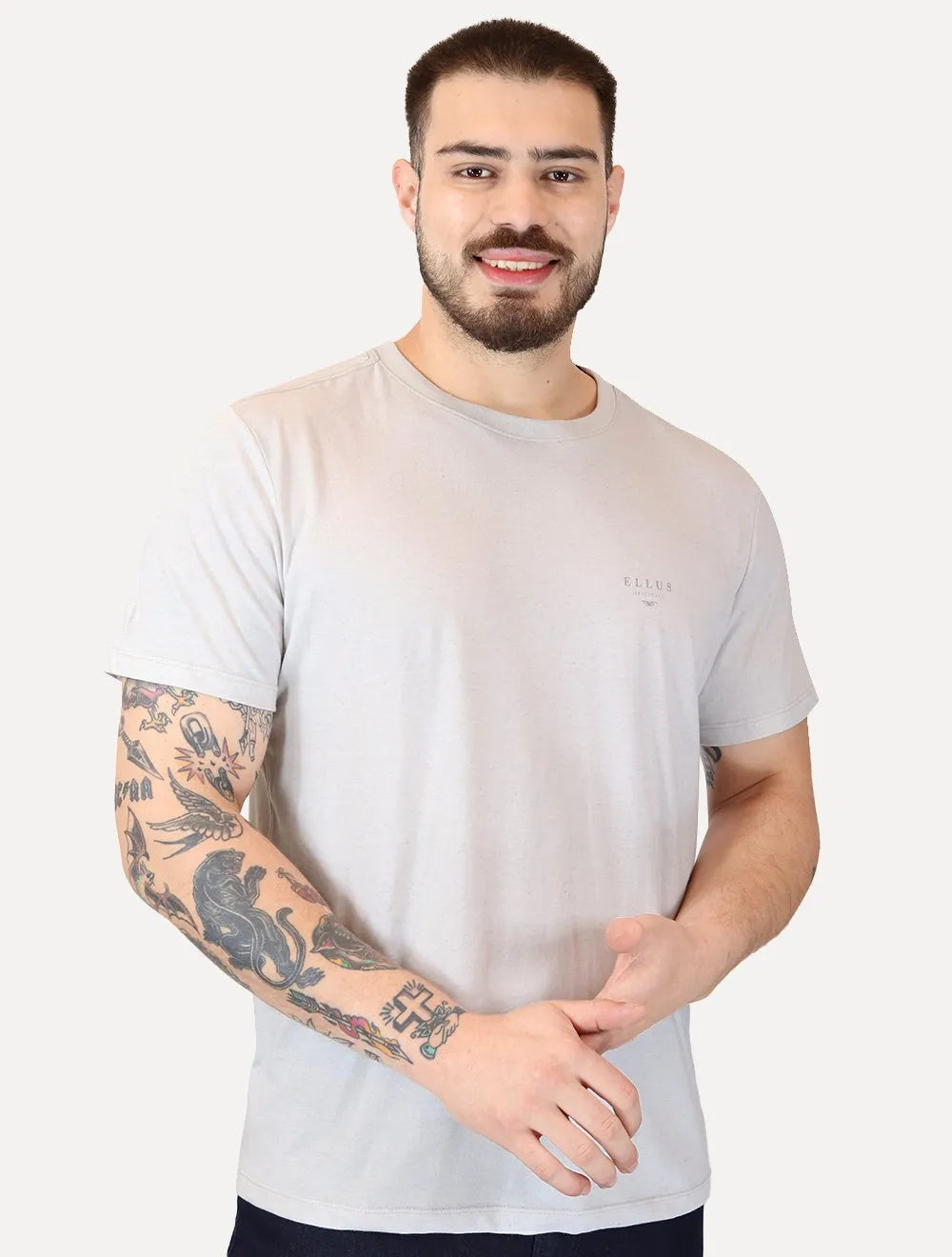 Camiseta Ellus Masculina Linen Slim Originals Duplic Areia Mescla