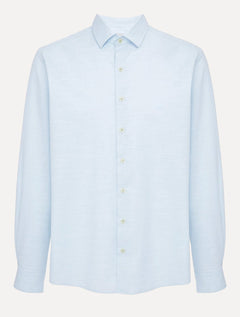 Camisa Dudalina Masculina Slim Slub Cotton Flame Lisa Azul Claro