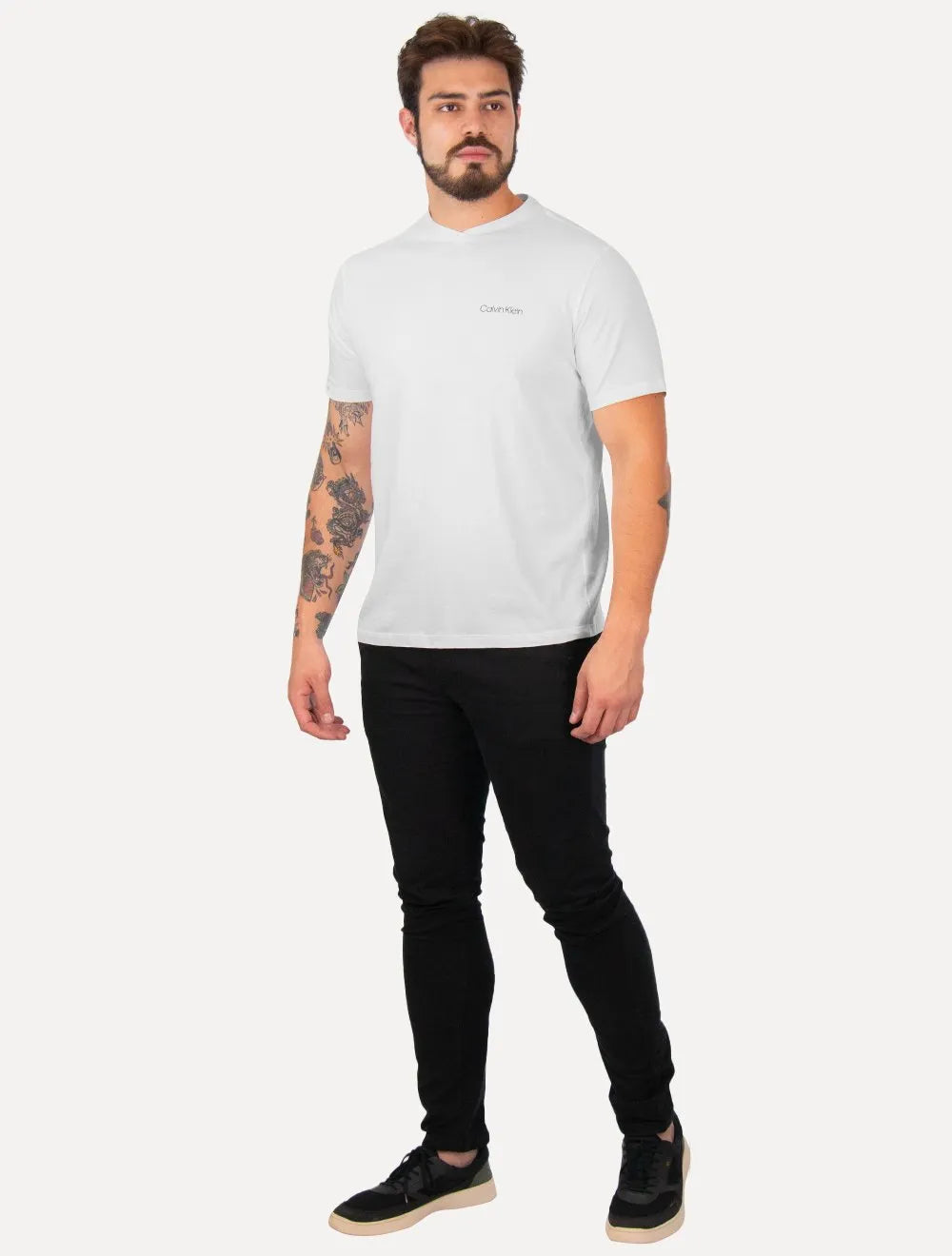 Camiseta Calvin Klein Swimwear | V-Neck Slim Fit Logo Branca