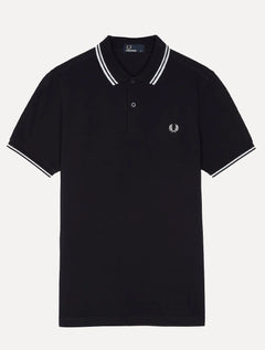 Polo Fred Perry Masculina Piquet Regular White Twin Tipped Azul Marinho